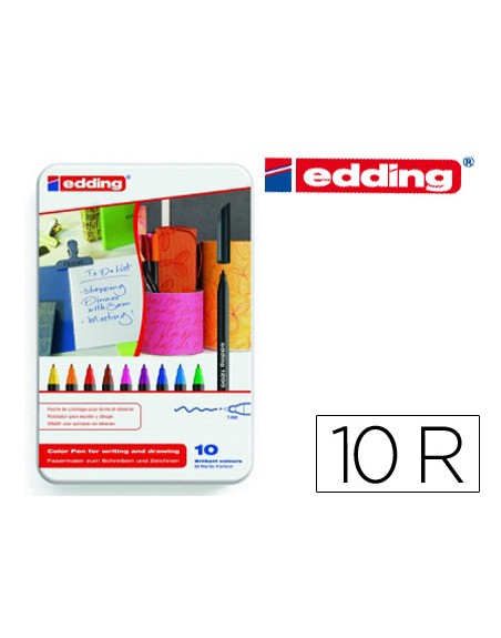 Rotulador edding punta fibra 1200 caja metalica 10 unidades colores surtidos punta redonda 0,5 mm