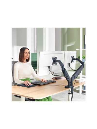 Brazo para monitor leitz ergo spacesaving dual gris oscuro