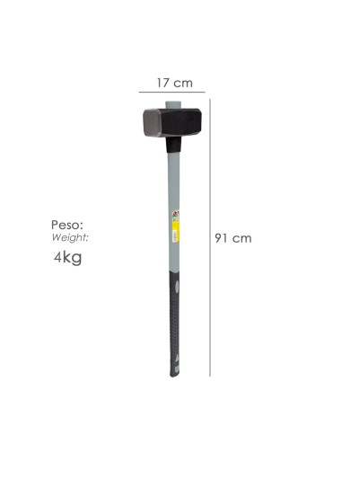 Maza Con Mango Fibra Vidrio 4 Kg. Cabeza Forjada, Con Anillo Anti Vibración, Maza / Porro