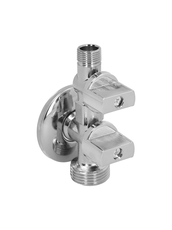 Llave De Escuadra Doble Salida 3/4" y 3/8". Entrada De 1/2". Llave De Paso Doble, Llave Angular Doble, Toma Lavadora Doble.