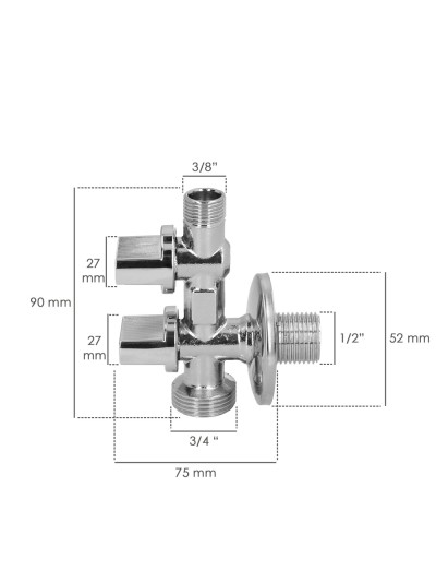 Llave De Escuadra Doble Salida 3/4" y 3/8". Entrada De 1/2". Llave De Paso Doble, Llave Angular Doble, Toma Lavadora Doble.