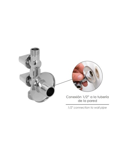 Llave De Escuadra Doble Salida 3/4" y 3/8". Entrada De 1/2". Llave De Paso Doble, Llave Angular Doble, Toma Lavadora Doble.