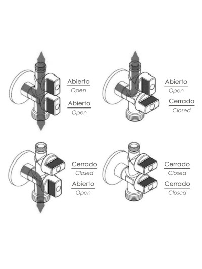 Llave De Escuadra Doble Salida 3/4" y 3/8". Entrada De 1/2". Llave De Paso Doble, Llave Angular Doble, Toma Lavadora Doble.