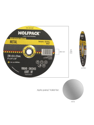 Disco Repasar Abrasivo Ø 230 x Ø 22 mm. Espesor 6,4 mm. Disco Radial / Amoladora Universal Compatible Con Todas Las Amoladoras