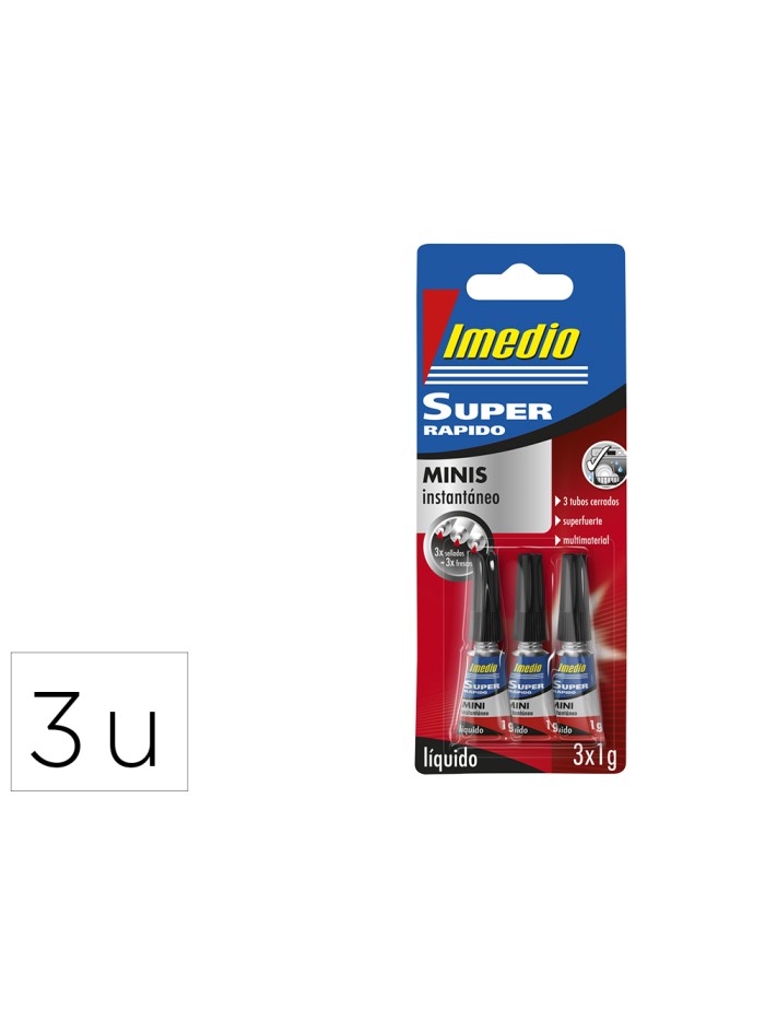 Pegamento imedio super rapido adhesivo instantaneo bote de 1 gr blister de 3 unidades Pegamento imedio super rapido adhesivo instantaneo bote de 1 gr blister de 3 unidades