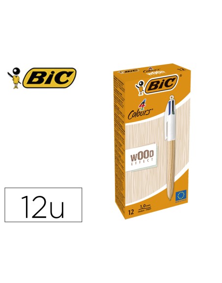 Boligrafo bic cuatro colores wood caja de 12 unidades