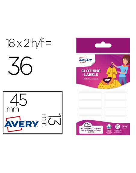 Etiqueta avery para textil sin planche 45x13 mm blister de 36 unidades