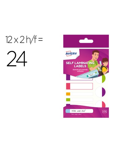Etiqueta avery plastificable colores fluorescentes blister de 24 unidades
