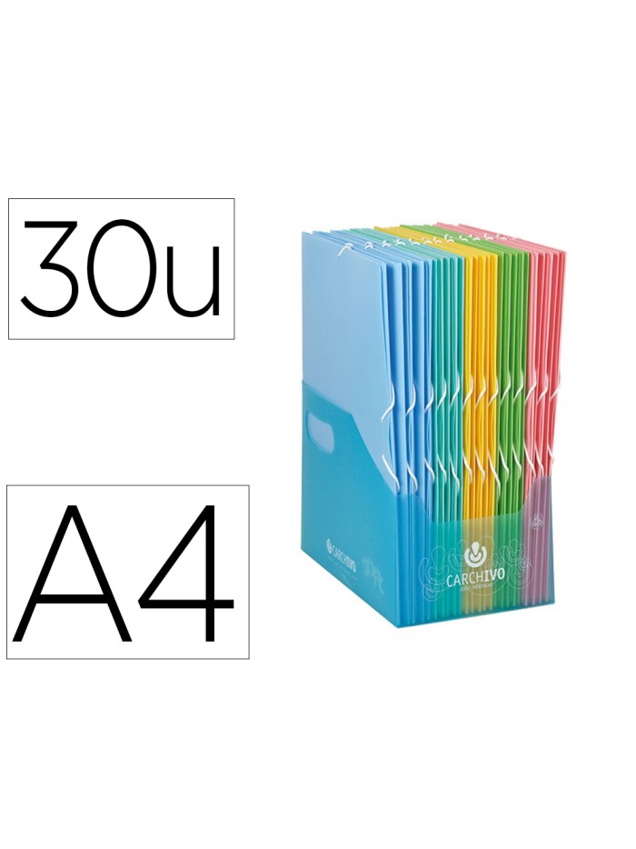 Carpeta carchivo gomas polipropileno tres solapas color soft expositor de 30 unidades colores surtidos Carpeta carchivo gomas polipropileno tres solapas color soft expositor de 30 unidades colores surtidos