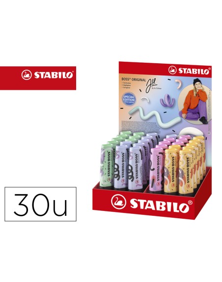 Rotulador stabilo boss fluorescente original pastel by ju schnee expositor de 30 unidades colores surtidos