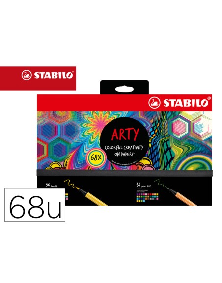 Rotulador stabilo acuarelable pen 68/88 arty line hero estuche de carton de 68 unidades surtidas