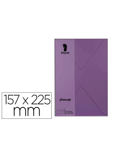 Sobre rossler coloretti c5 color lila 157x225 mm pack de 5 unidades
