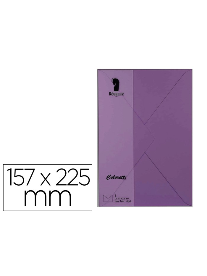 Sobre rossler coloretti c5 color lila 157x225 mm pack de 5 unidades Sobre rossler coloretti c5 color lila 157x225 mm pack de 5 unidades