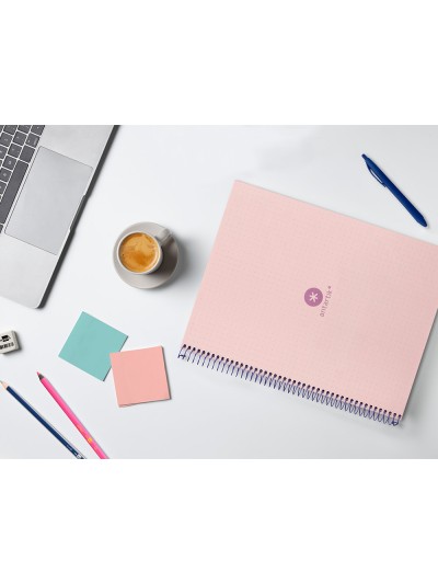 Cuaderno espiral a4 micro antartik dots tapa forrada 80h 90 gr rayado puntos 1 banda 4 taladros rosa