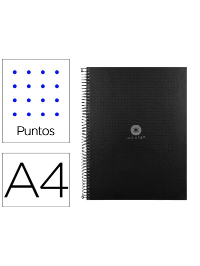 Cuaderno espiral a4 micro antartik dots tapa forrada 80h 90 gr rayado puntos 1 banda 4 taladros negro