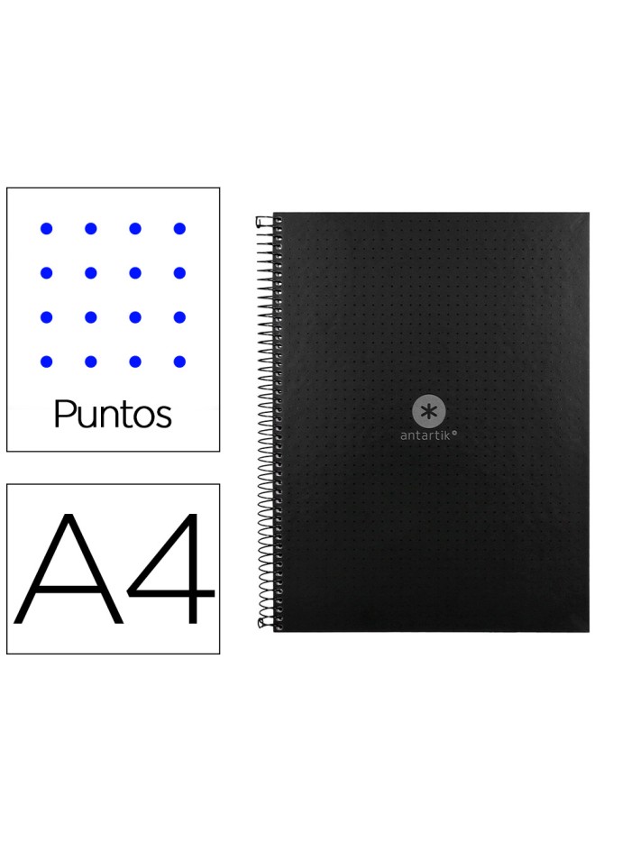 Cuaderno espiral a4 micro antartik dots tapa forrada 80h 90 gr rayado puntos 1 banda 4 taladros negro Cuaderno espiral a4 micro antartik dots tapa forrada 80h 90 gr rayado puntos 1 banda 4 taladros negro