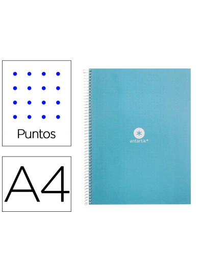 Cuaderno espiral a4 micro antartik dots tapa forrada 80h 90 gr rayado puntos 1 banda 4 taladros celeste