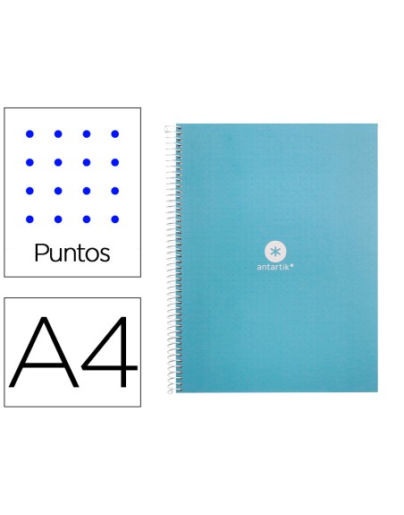 Cuaderno espiral a4 micro antartik dots tapa forrada 80h 90 gr rayado puntos 1 banda 4 taladros celeste