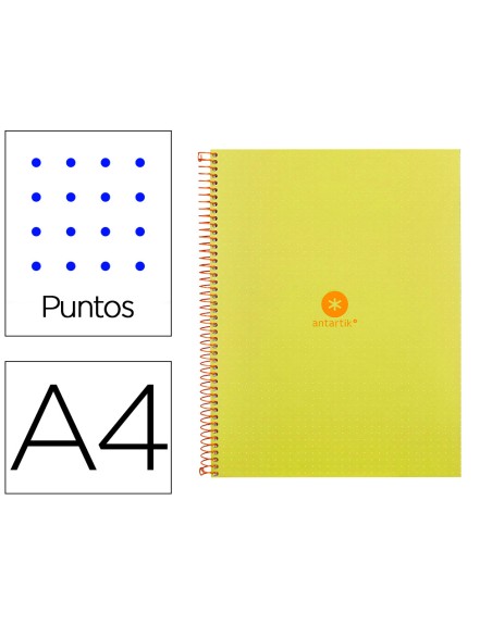 Cuaderno espiral a4 micro antartik dots tapa forrada 80h 90 gr rayado puntos 1 banda 4 taladros amarillo