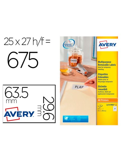 Etiqueta adhesiva avery blanca removible laser ink-jet fotocopiadora 63,5x29,6 mm caja de 675 unidades