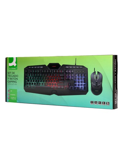 Set teclado y raton q-connect gaming con cable e iluminacion led color negro
