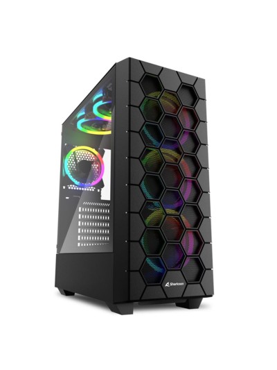 Caja ordenador gaming rgb hex atx 2 x usb 3.0 1 x usb tipo c sin fuente negro