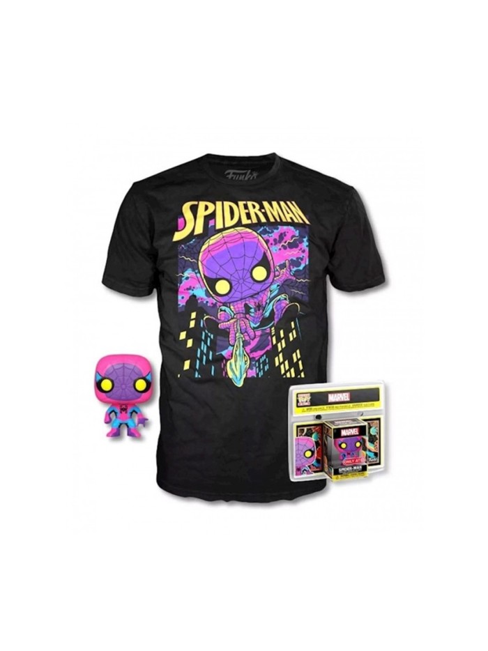 Pop & tee marvel spiderman black light funko + camiseta talla xl Pop & tee marvel spiderman black light funko + camiseta talla xl