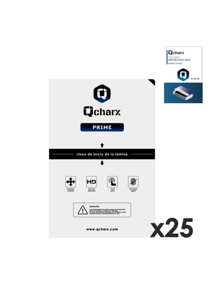 Laminas de proteccion frontales qcharx hidrogelprime para qx1 lite 25 unidades Laminas de proteccion frontales qcharx hidrogelprime para qx1 lite 25 unidades