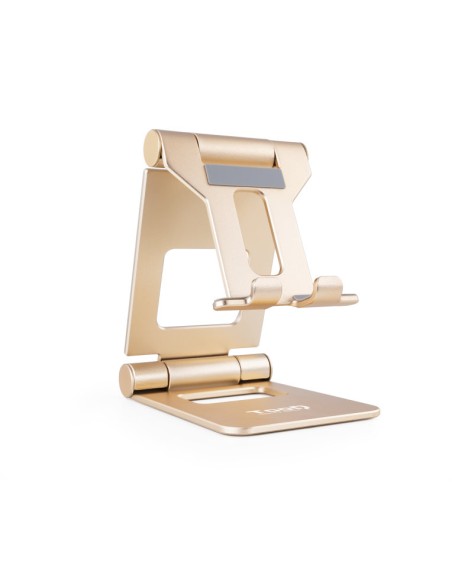 Soporte sobremesa tooq para telefono - tablet plegable slim dorado