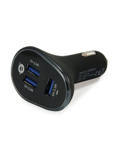 Cargador coche conceptronic carden06b 3 puertos usb tipo a 2p 5v - 2.4a 1p 5v - 1.5a 31.5w