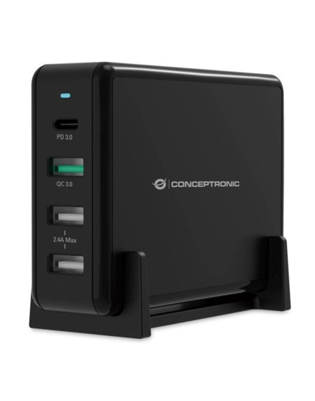 Cargador conceptronic ozul01b carga rapida pd 3 x usb tipo a - 1 x usb tipo c - 65w