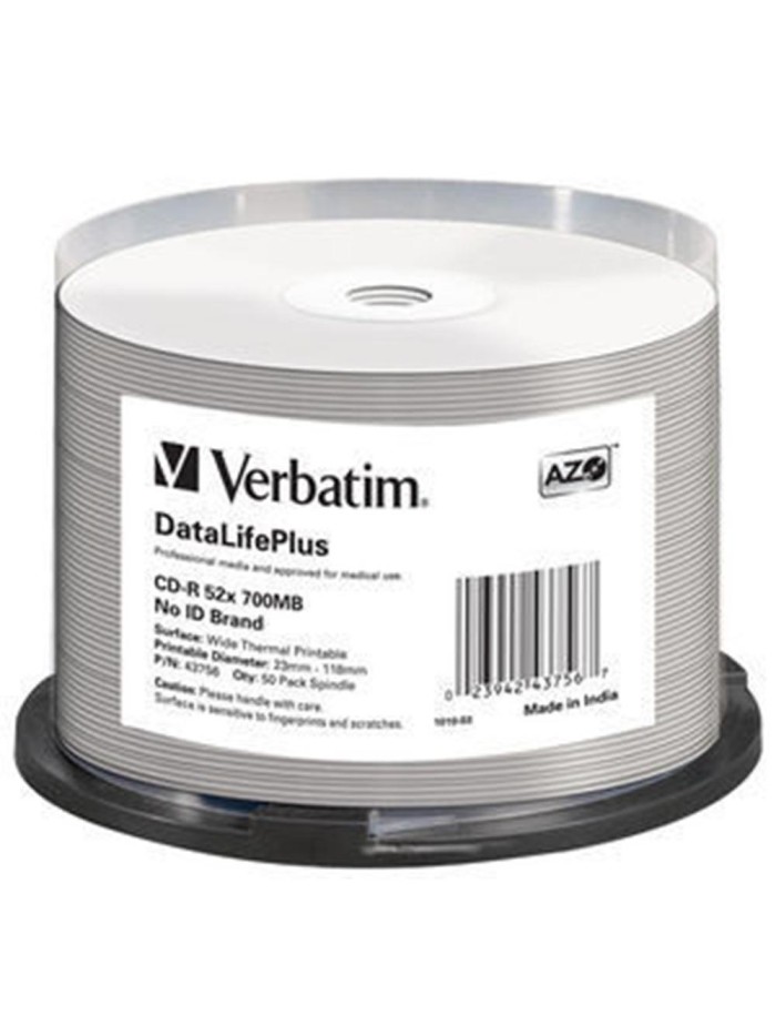 Verbatim cd - r 700mb 52x tarrina 50 unidades datalifeplus wide thermal professional Verbatim cd - r 700mb 52x tarrina 50 unidades datalifeplus wide thermal professional