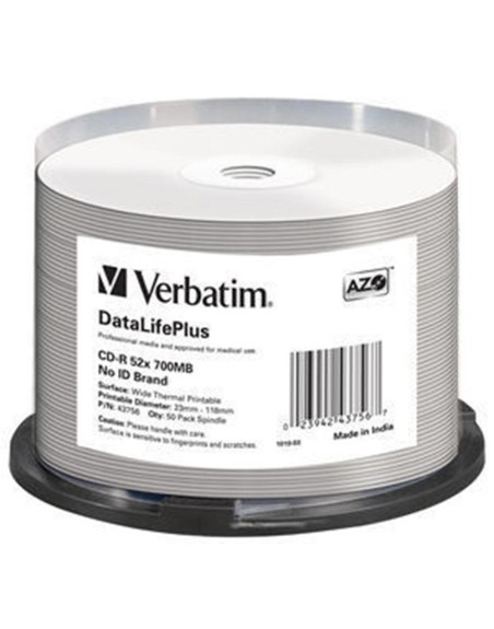 Verbatim cd - r 700mb 52x tarrina 50 unidades datalifeplus wide thermal professional