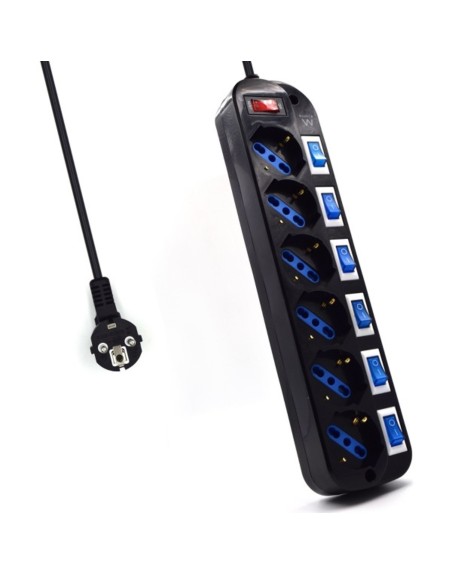 Regleta ewent 6 tomas shucko interruptor individual negro