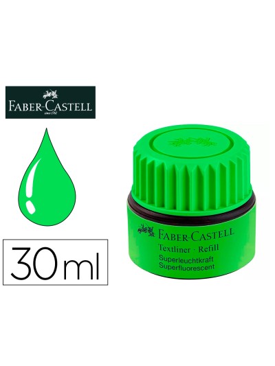 Tinta rotulador faber castell textliner fluorescente 1549 con sistema capilar color verde bote 30 ml