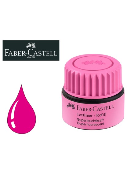 Tinta rotulador faber castell textliner fluorescente 1549 con sistema capilar color rosa bote 30 ml