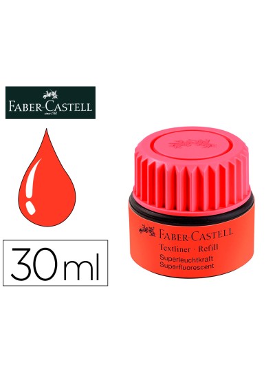 Tinta rotulador faber castell textliner fluorescente 1549 con sistema capilar color rojo bote 30 ml