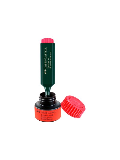 Tinta rotulador faber castell textliner fluorescente 1549 con sistema capilar color rojo bote 30 ml