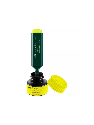 Tinta rotulador faber castell textliner fluorescente 1549 con sistema capilar color amarillo bote 30 ml