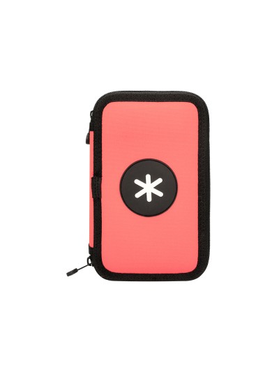 Plumier escolar antartik doble cremallera color coral 28 piezas