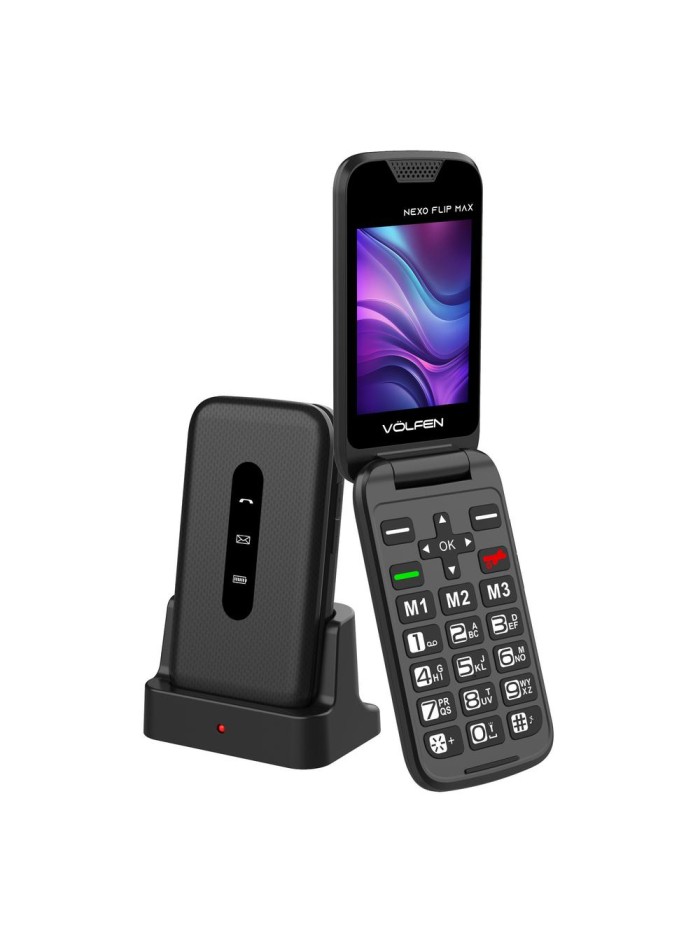 Telefono movil volfen nexo flip max tipo concha negro base de carga Telefono movil volfen nexo flip max tipo concha negro base de carga