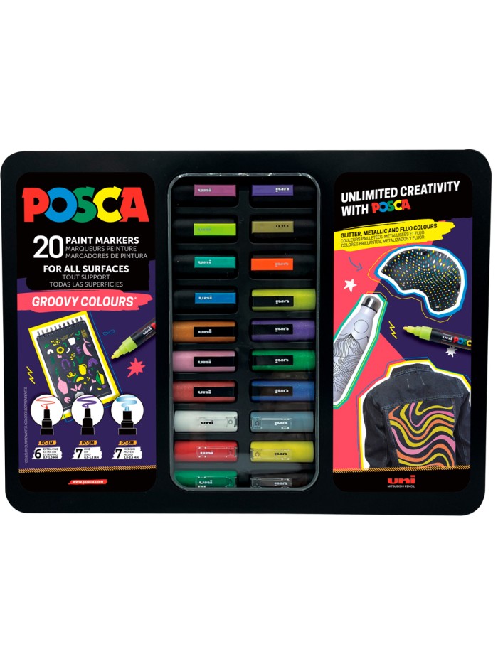 Rotulador uni posca groovy colours marcador de pintura punta conica maletin metalico de 20 unidades colores Rotulador uni posca groovy colours marcador de pintura punta conica maletin metalico de 20 unidades colores