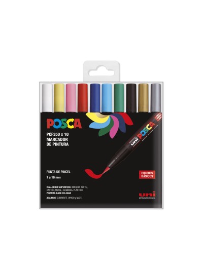 Rotulador uni posca pcf-350/10c marcador de pintura punta de pincel blister de 10 unidades