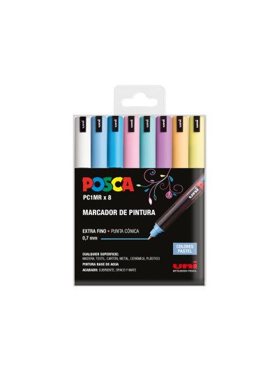 Rotulador uni posca pc-1m marcador de pintura punta extrafina 0,7 mm blister de 8 unidades colores pastel