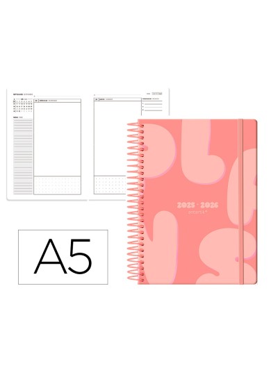 Agenda escolar antartik 25-26 espiral plans naranja dia pagina a5 bilingüe papel fsc 80 gr