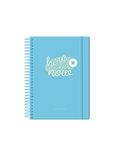 Agenda escolar antartik 25-26 espiral here and now azul dia pagina a5 bilingüe papel fsc 80 gr 80 gr