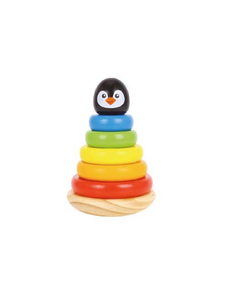Juego infantil imaginovo madera forma de pinguino torre de formas apilables +12 meses 7 piezas 18x12x12cm