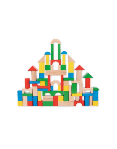 Juego infantil imaginovo madera construccion de bloques +12 meses 100 piezas 29x29x3,5cm