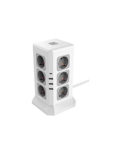 Regleta q-connect enchufe multiple 16 en 1 cable 2 mt 12 tomas de corriente+3 usb+1 usb tipo c 120x120x210mm
