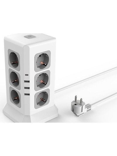 Regleta q-connect enchufe multiple 16 en 1 cable 2 mt 12 tomas de corriente+3 usb+1 usb tipo c 120x120x210mm